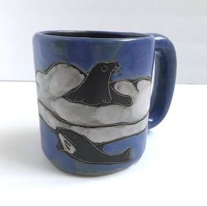 Mara Stoneware Pottery Mug Seal Whale Airplane Mexico